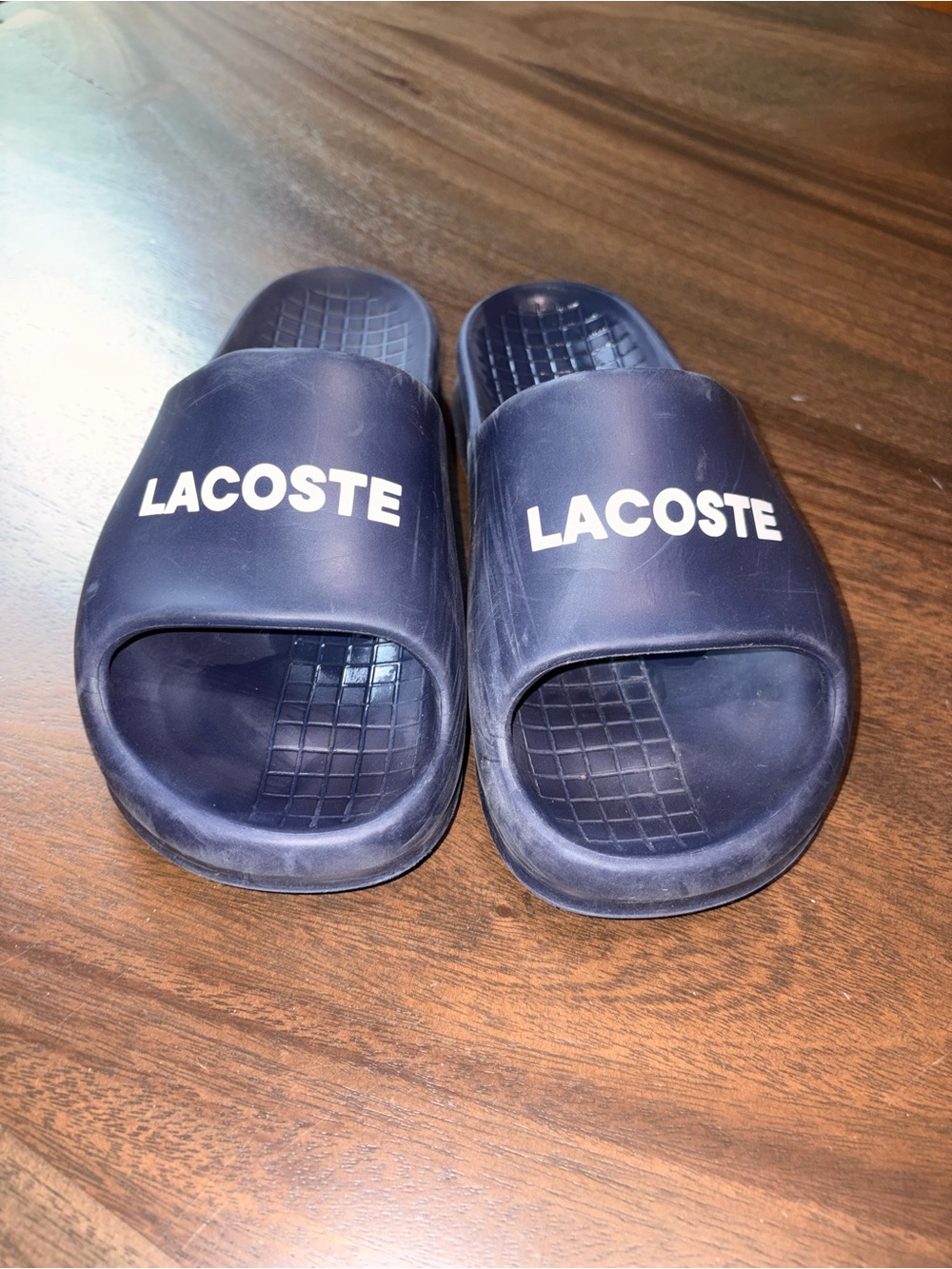 Lacoste Dark Blue Slide Sandals with White Logo